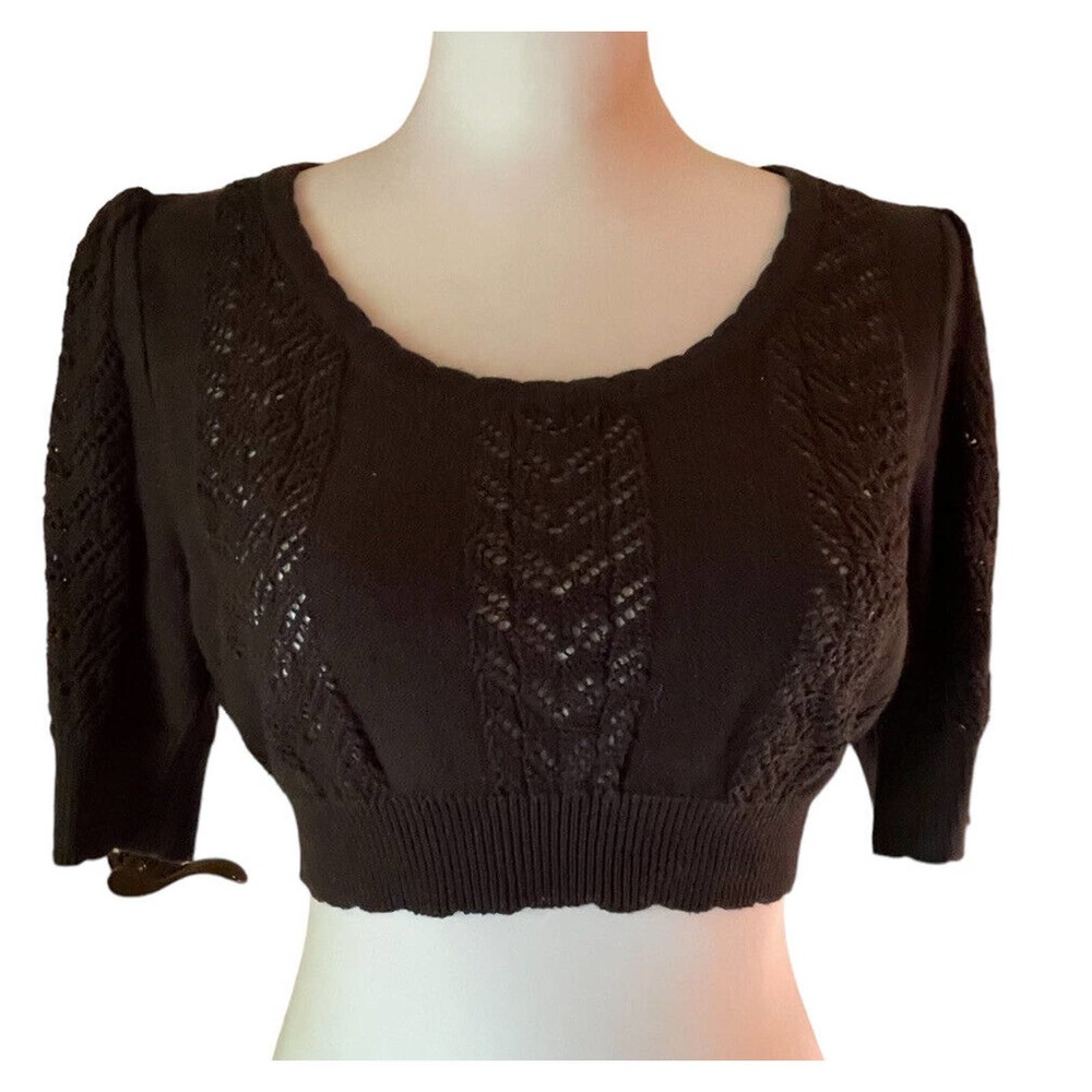 Free People Womens Cropped Black Crotched Sweater Size S Boho Cottage Festival